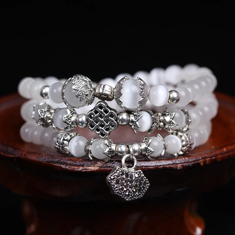 Браслет для медитаций из натурального белого опала 6 мм тибетских буддийских