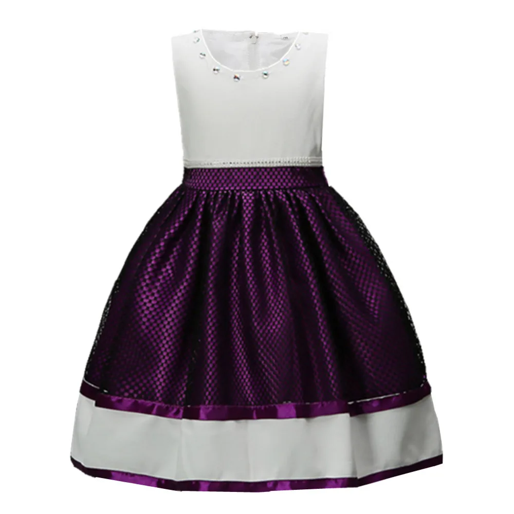 Girl Dress Puff Princess Sleeveless Rhinestone Metal Color Wave Point Party | Детская одежда и обувь