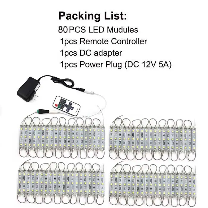 80PCS Kit SMD 5050 Светодиодный модуль 3 светодиодный DC12V водонепроницаемый рекламный знак магазин передний ленточный светильник лампа модули света комплект белого цвета - Цвет: 80PCS Kit