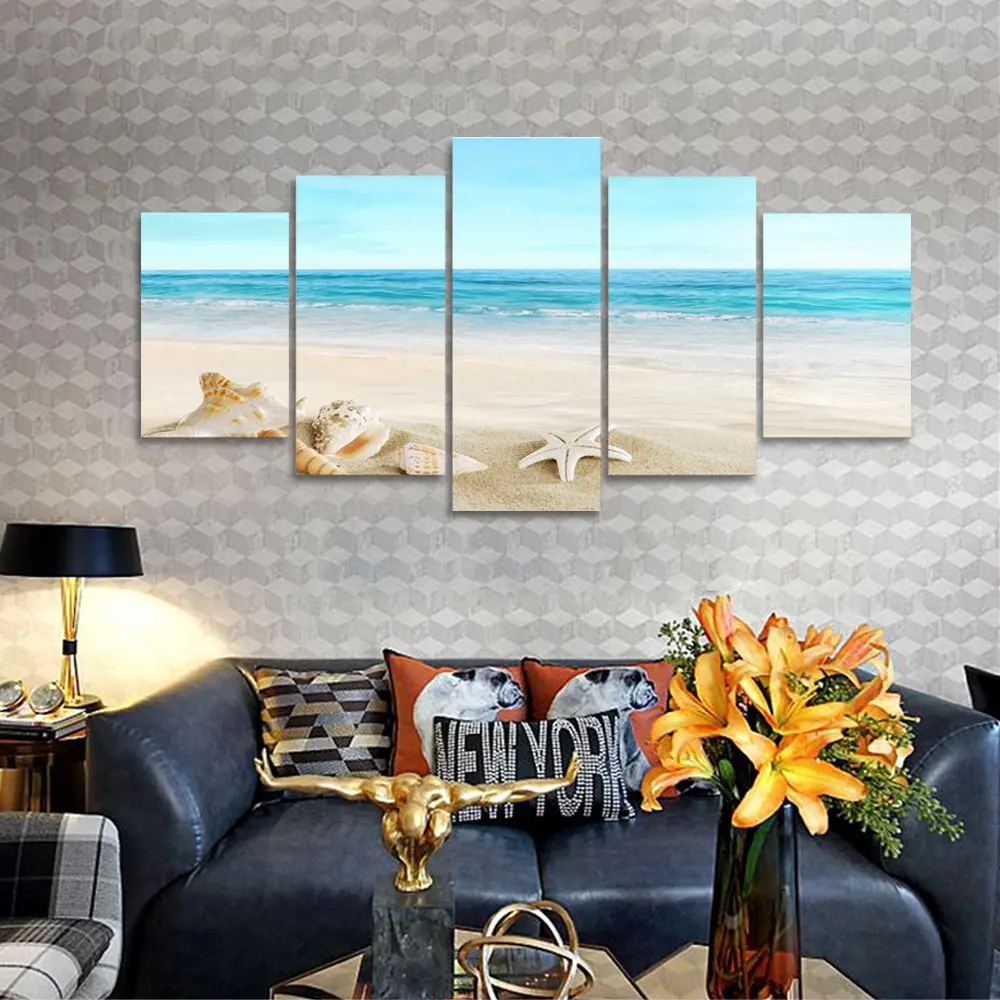 

Unframed Seascape Canvas Painting Sea Shells Canvas Print Modern Seascape Artwork Pictures Wall Art for Living Room Home Decor