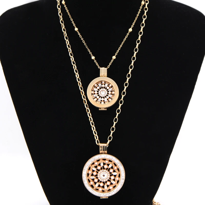 Vinnie дизайн ювелирных изделий розовое золото Колье-подвеска с 2 шт Rosario Монета диск