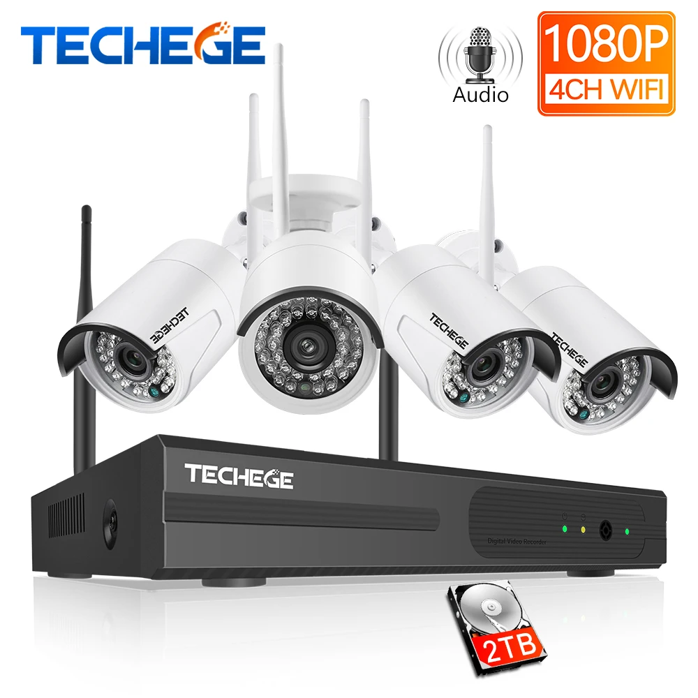 Techege 4CH 1080 P NVR комплект wifi ip камера аудио 2.0MP беспроводной система наблюдения ссtv
