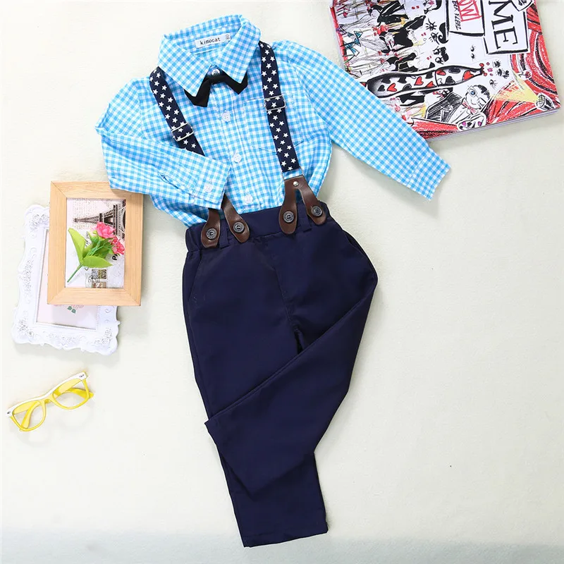 Комплекты одежды для маленьких джентльменов рубашка в клетку с длинным рукавом и