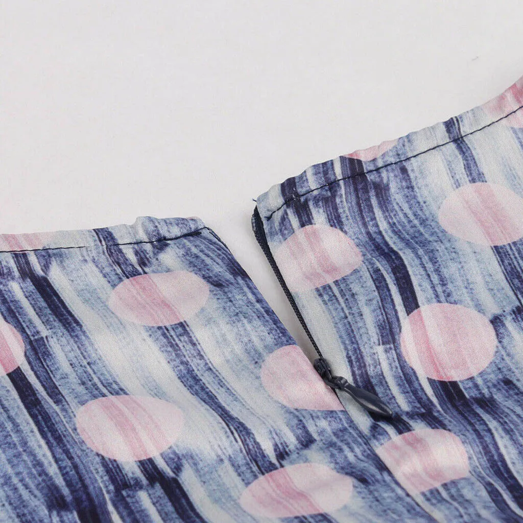 Женское винтажное платье с v образным вырезом на молнии без рукавов принтом в