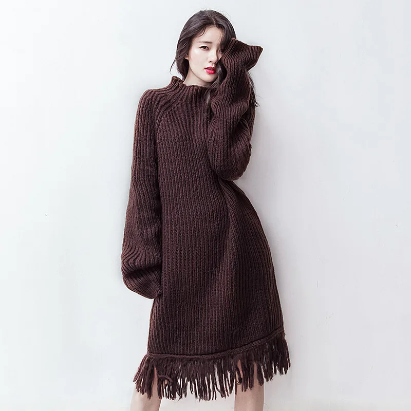 Women Casual Turtleneck Long Knitted Sweater Dress Winter Female Fashion Clothing L4 | Женская одежда