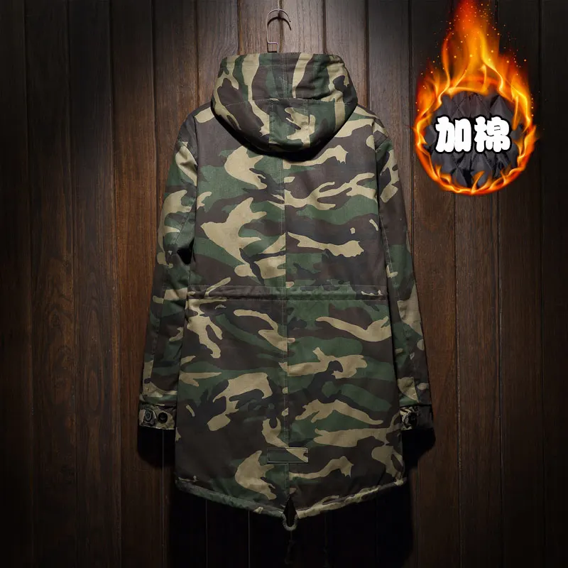 2016 Для мужчин зимние толстые теплые Армейский зеленый камуфляж с капюшоном