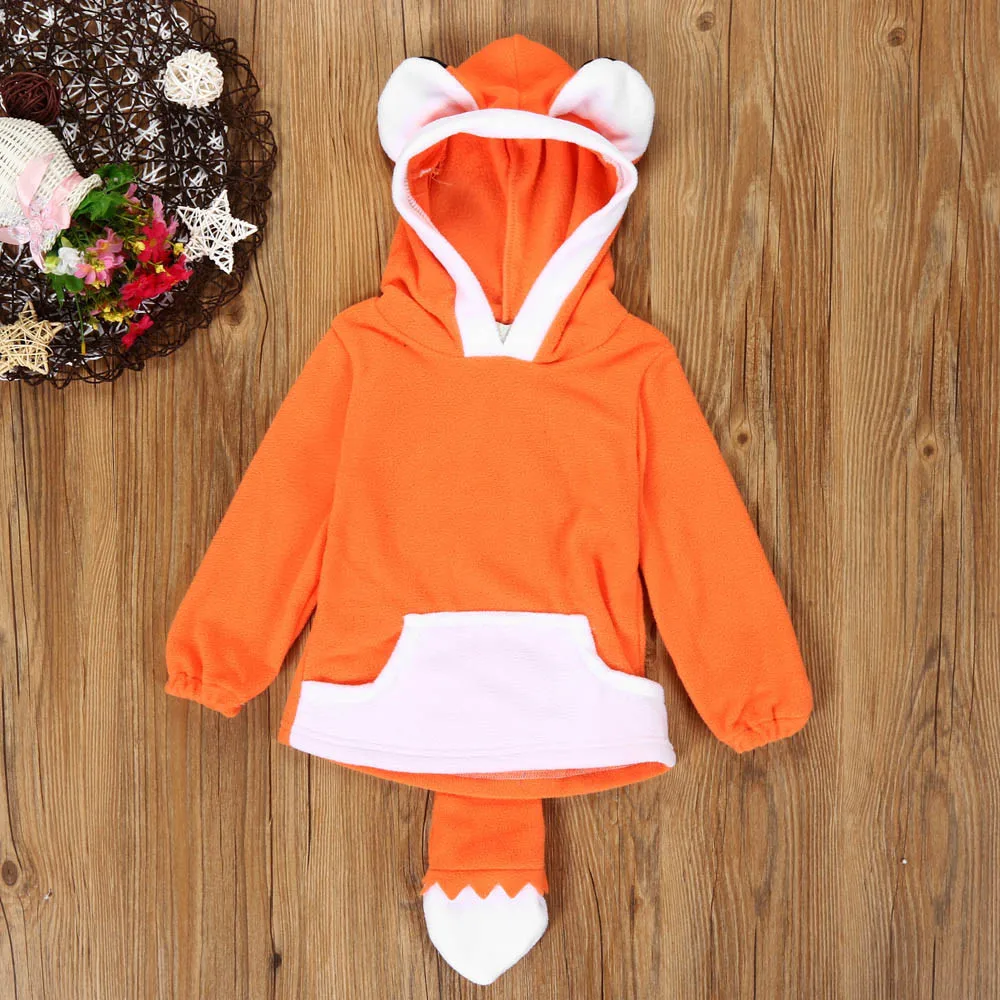 С рисунком лисы Симпатичные пальто мода ребенок мультфильм дизайн Fox Baby с капюшоном для мальчиков куртка для девочек верхняя одежда пальто Детская одежда F4