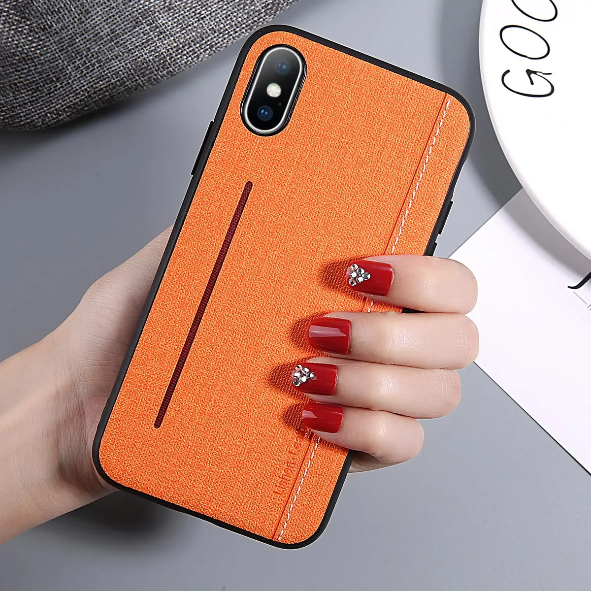 Оранжевый Магнитный адсорбционный чехол для телефона Moskado для iPhone 11 Pro Max 6 7 8 6s Plus X XR XS Max чехол из ткани с текстурой жесткий чехол из поликарбоната - Цвет: Оранжевый