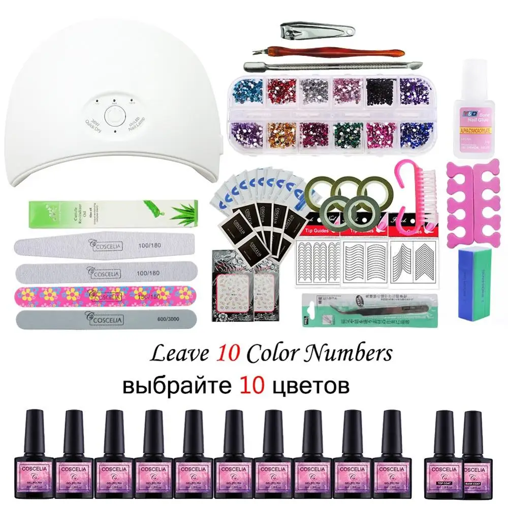 36W Lamp 01-10 Color Маникюрный набор акриловый набор для ногтей кисточки для маникюра Комплект гель-лаков для ногтей УФ светодиодный набор ламп для ногтей УФ Гель-лак все для маникюра - Цвет: 36W Lamp 01-10 Color