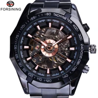 forsining sport racing design skeleton stainless steel black golden dial top brand luxury watches men wristwatch automatic watch