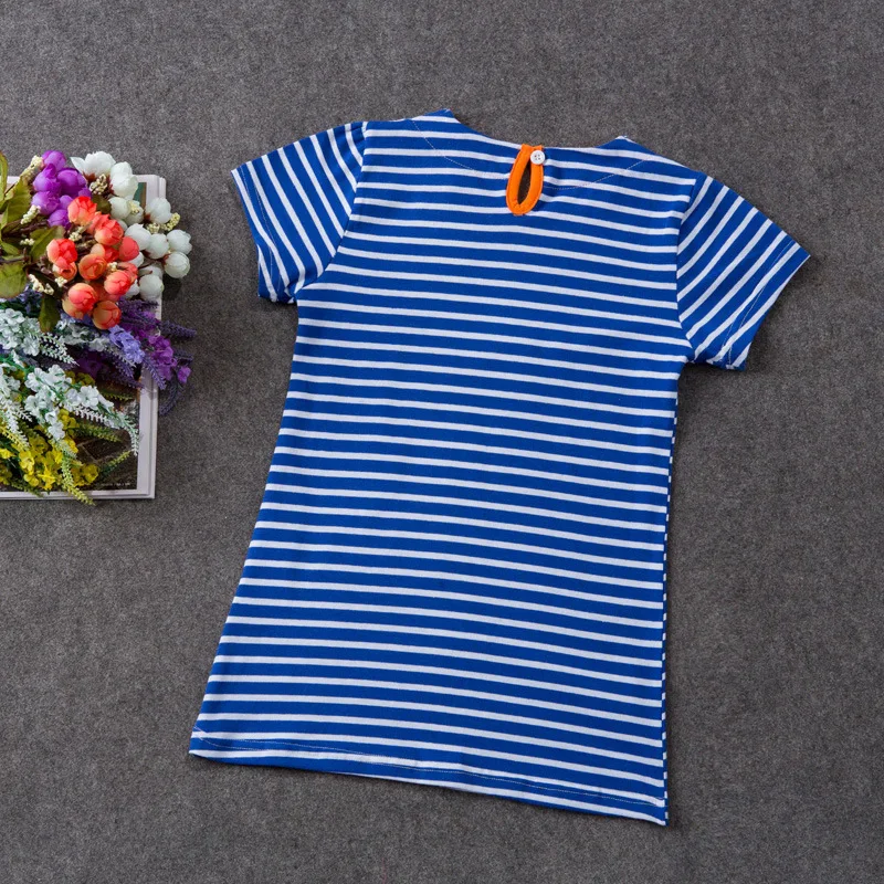 Милая одежда для маленьких девочек летнее платье голубая футболка в полоску с