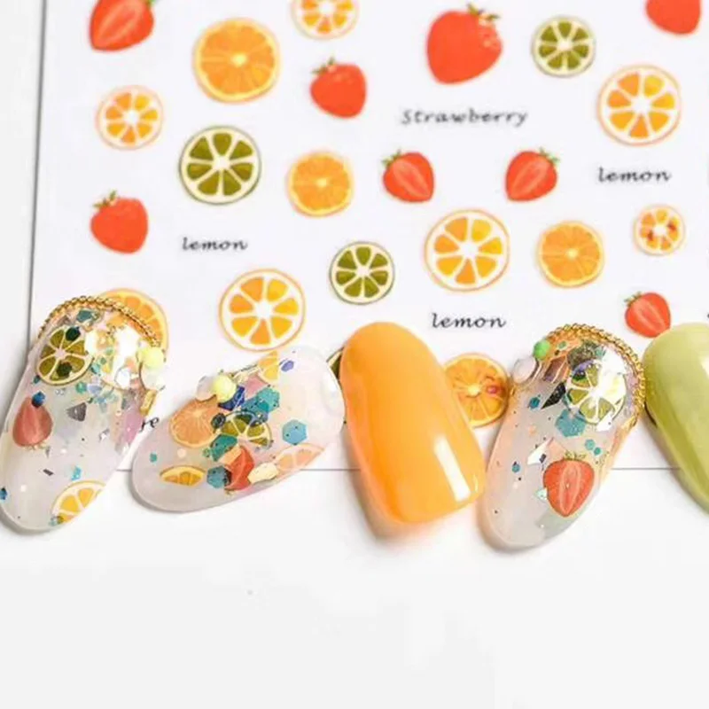 

1 sheet New Fashion 3D Nail Stickers colorful fruit letter Nails Sticker Striping Tape Decorations Manicure Z0156