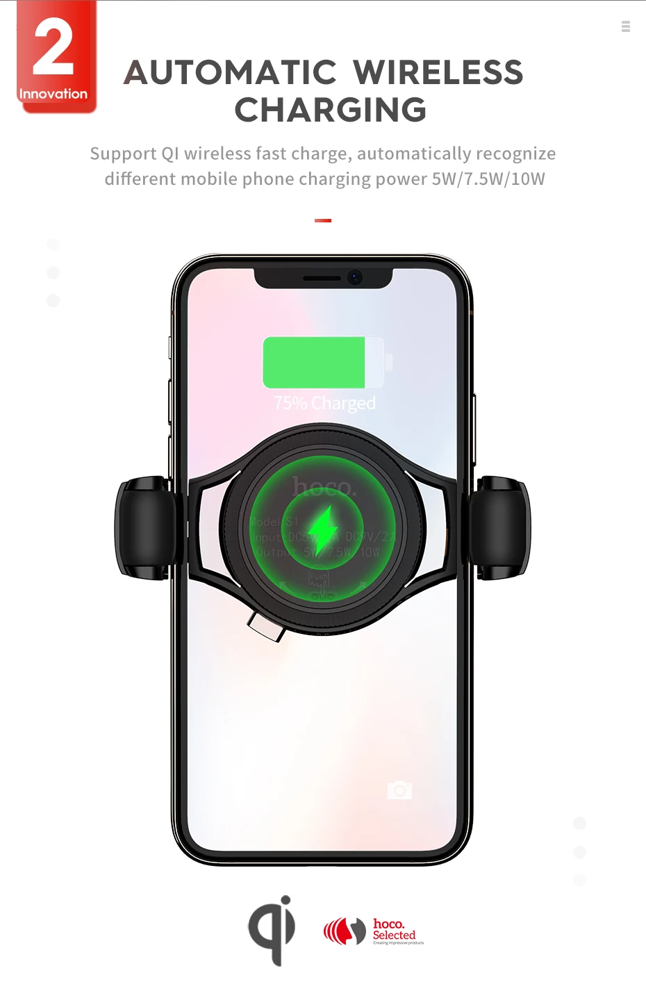 HOCO Qi автомобильное беспроводное зарядное устройство для iPhone Xs Max XR X 8 10 Вт Быстрая зарядка беспроводной держатель для samsung S9 S8 Автомобильный держатель для телефона