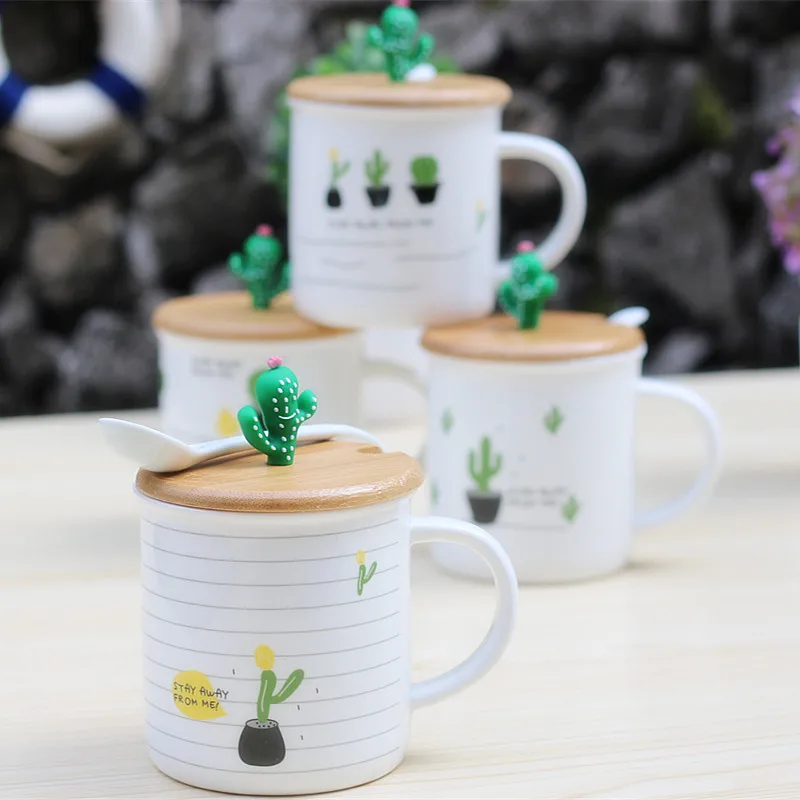 Милая керамическая кружка для завтрака С КАКТУСОМ молочная кофейная с фламинго