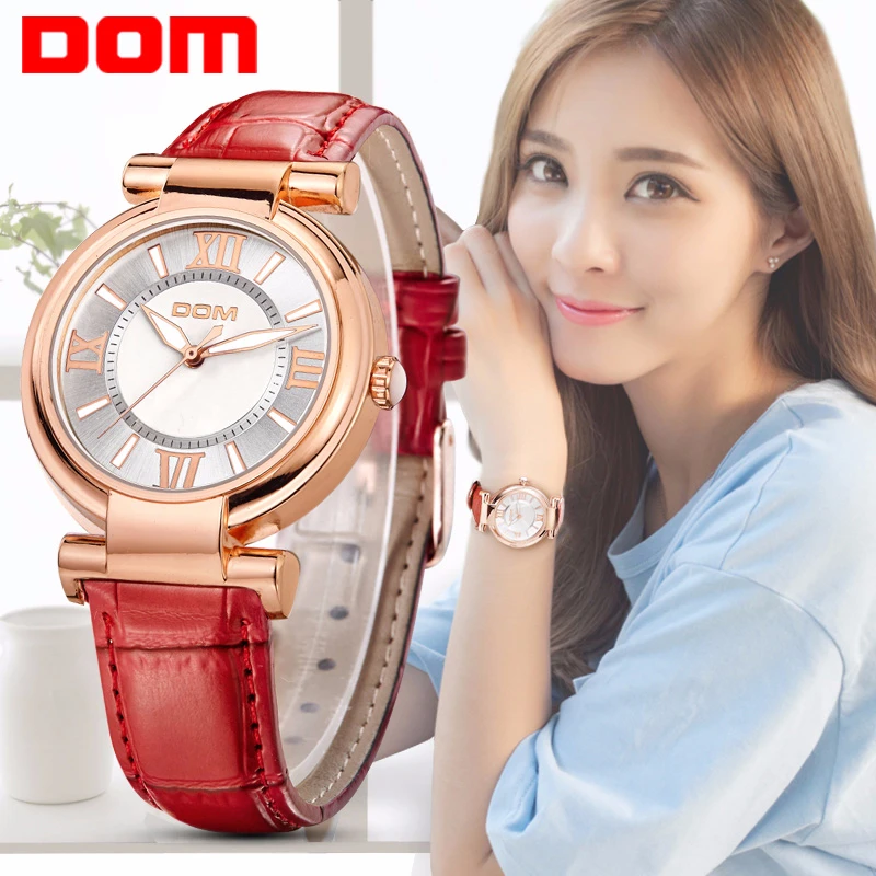 DOM женские часы люксовый бренд водонепроницаемые стильные кварцевые кожа для