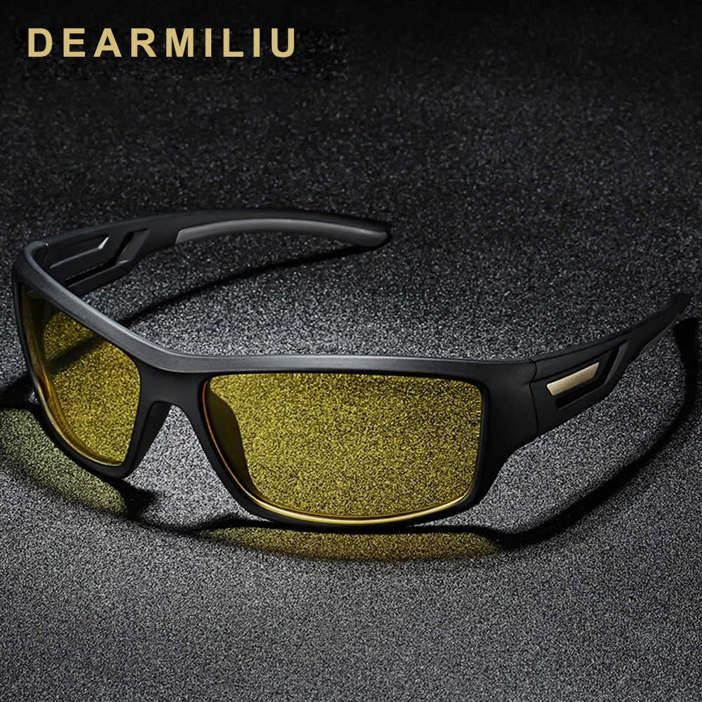 Мужские солнцезащитные очки в квадратной оправе DEARMILIU TR90, поляризационные зеркальные солнцезащитные очки с ночным видением, очки, аксессуары для мужчин