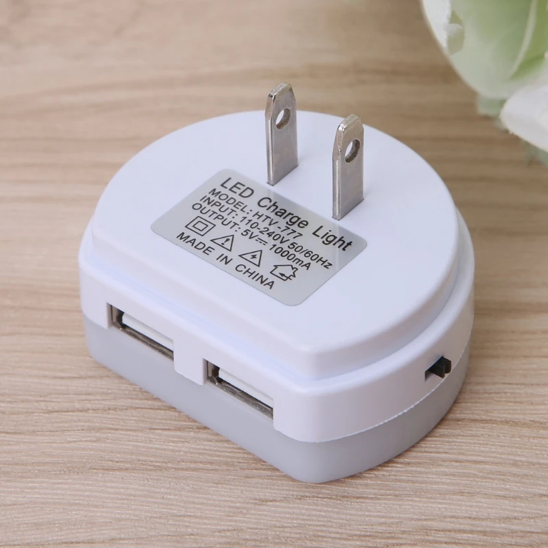 Светодиодный Ночной светильник с двойной usb зарядное Зарядное устройство вилка