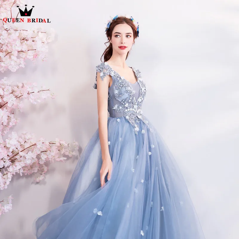 Элегантные Синие Вечерние платья 2019 Модное бальное платье пышные кружевные