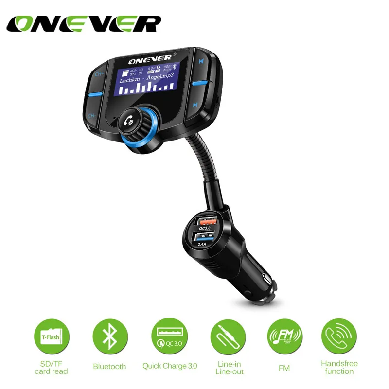 ONEVER FM модулятор передатчик с qc3.0 Dual USB Автомобильное Зарядное устройство Bluetooth
