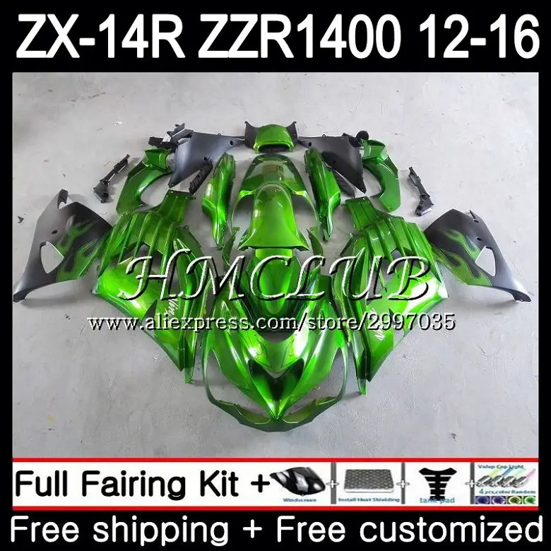 Набор для KAWASAKI glossy green NINJA ZX 14R ZZR 1400 ZX14R 12 13 14 15 16 73HC.10 ZZR1400 2012 2013 2014 2015 2016
