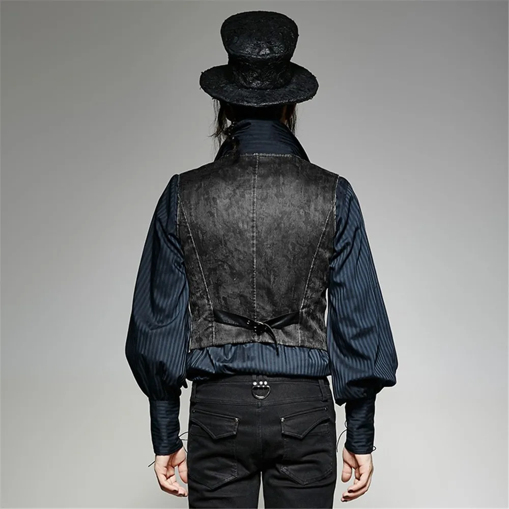 Мужская кожаная жилетка в стиле стимпанк с V-образным вырезом | одежда
