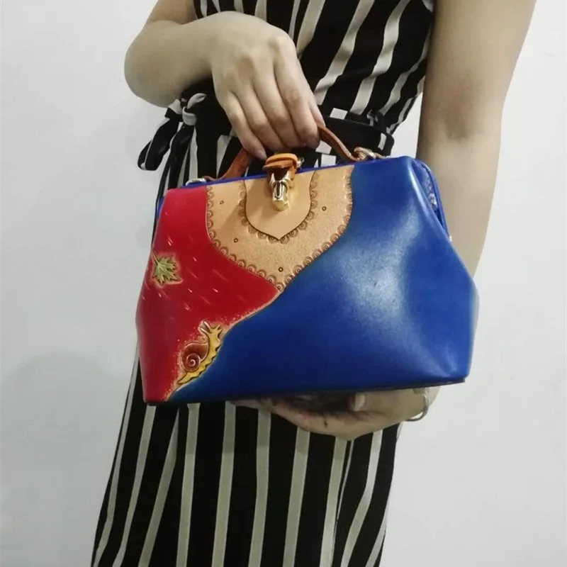 100% ручная работа цветная сумка из натуральной кожи с гравировкой женская
