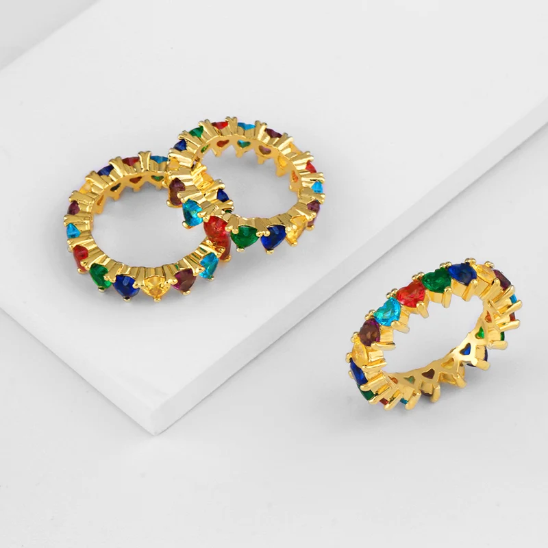 OCESRIO Золотое многоцветное кольцо для женщин красочный кубический цирконий