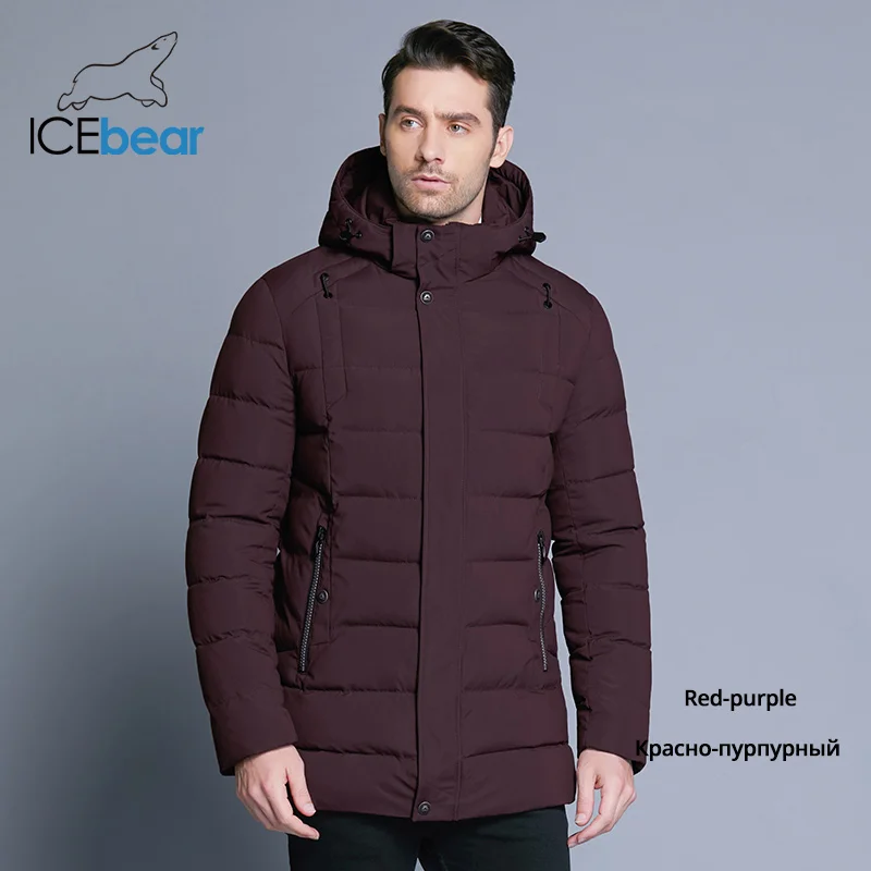 ICEbear new men's winter jacket warm detachable hat male short coat fashion casual apparel man brand clothing MWD18813D - Цвет: M351 red-purple