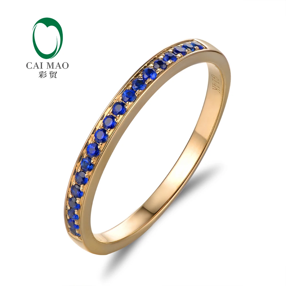 

Caimao Jewelry 0.22ct Natural Saphires 14k Yellow Gold Half Eternity Engagement Wedding Band