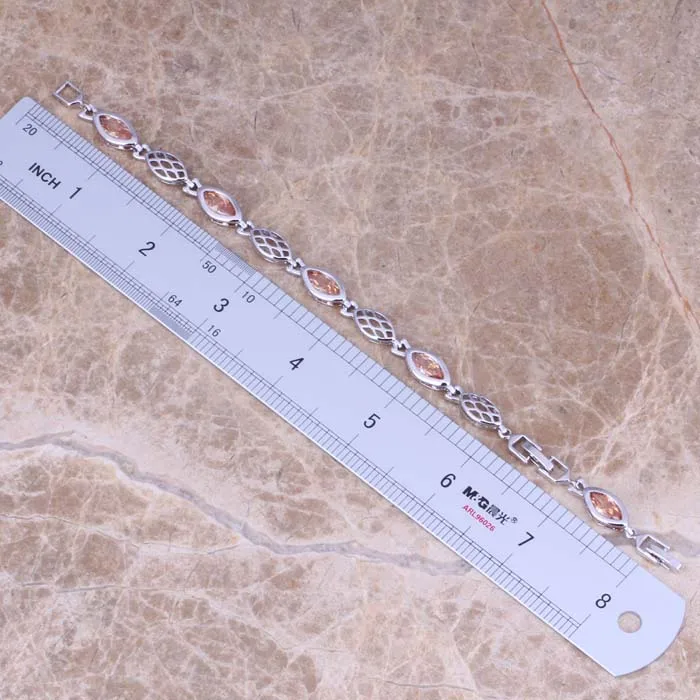 Гламурная Шампанское Morganite стерлингового серебра 925 ссылка браслет-цепочка 6.5-8