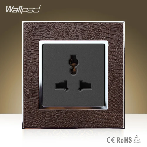 Универсальная Розетка Wallpad Великобритания ЕС козы коричневая кожаная рама