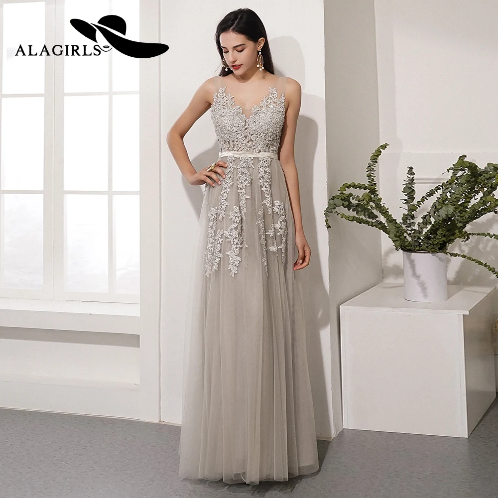 Новое поступление серое платье с v образным вырезом для выпускного вечера