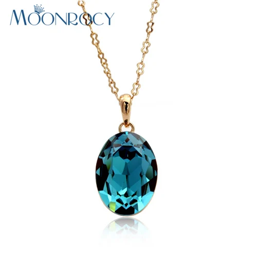 MOONROCY Free Shipping Fashion Crystal Necklace Austrian Blue waterdrop pendant for women choker | Украшения и аксессуары