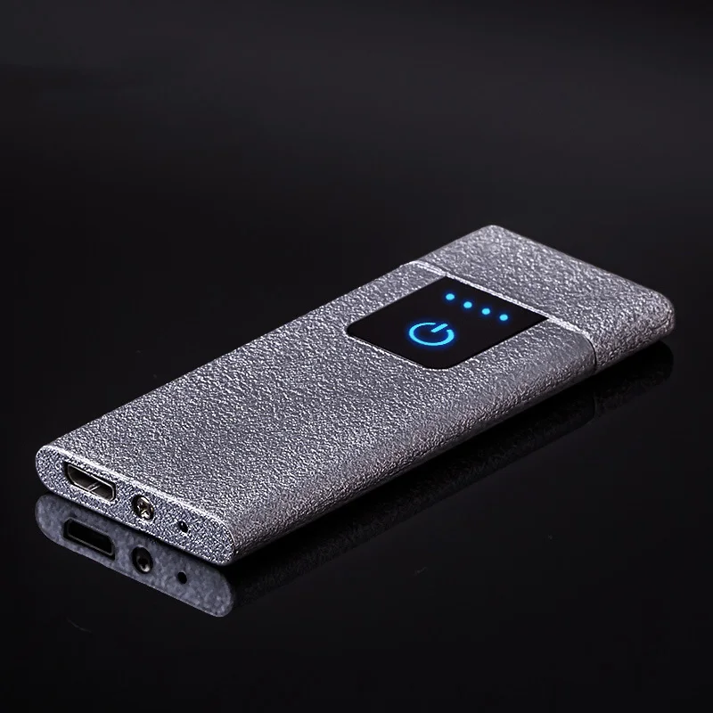 Matte Silver Ультра-тонкий USB Перезаряжаемый сенсорный-senstive металлическая зажигалка прикуриватели ветрозащитный негорящий вольфрамовый турбо для курения зажигалка usb зажигалки - Цвет: Matte Silver