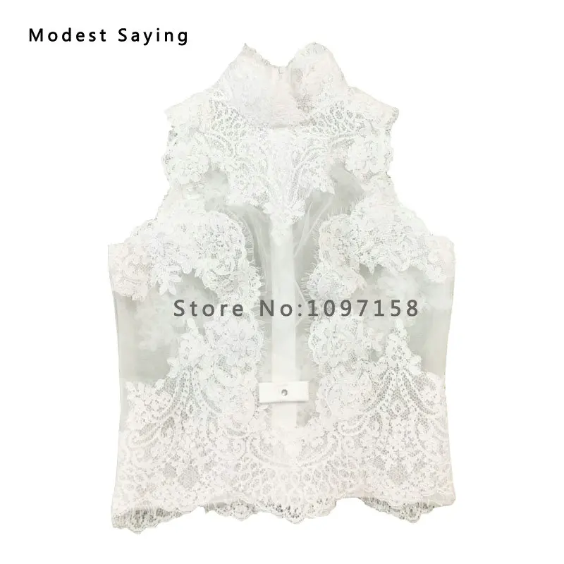 Элегантный кружевной Болеро жакет цвета слоновой кости с высокой горловиной и