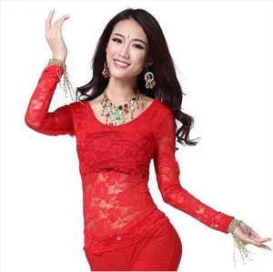 Новое поступление кристалл хлопка и кружева танец живота топ момен жилет + кружева с длинными рукавами 2 шт. Топы для танца живота сексуальный топ 9 цветов