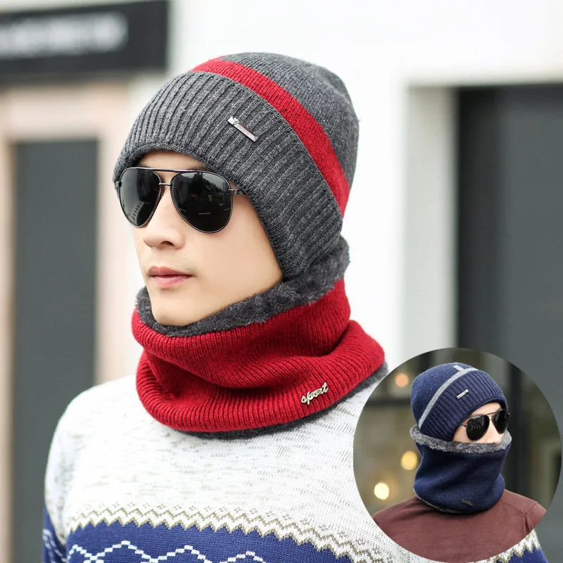 Зимние шапочки Для мужчин шарф вязаная шапка шапки маска Gorras капот зима теплая мешковатые Шапки для Для мужчин Для женщин Skullies шапочки Шапки