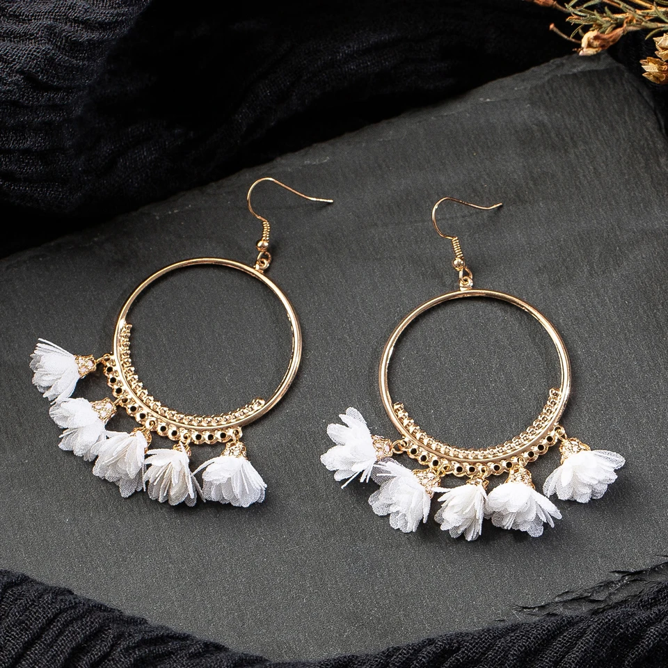 8 цветов Ткань Цветы кулон серьги для женщин большие круглые женские модные