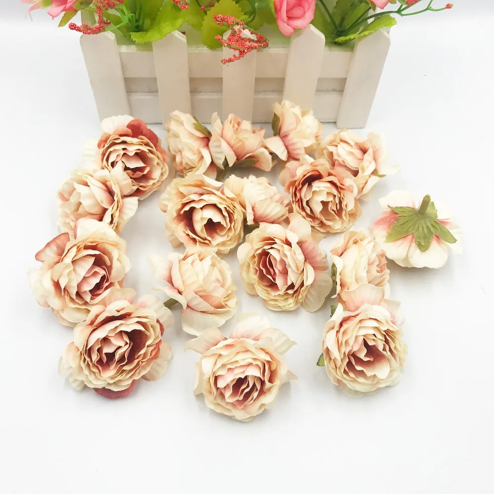 10 шт. 4 см Шелковая Роза искусственная с цветочным узором на свадьбу листья