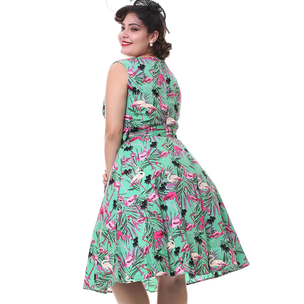 Joineles размера плюс 4XL женское ретро платье 50s 60s Винтаж рокабилли Свинг Feminino Vestidos Фламинго цветочный принт вечерние платья
