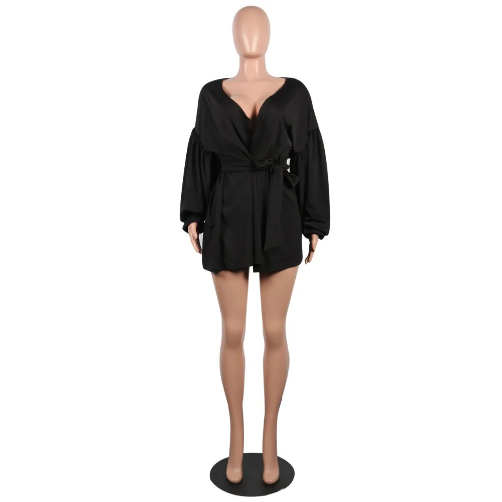 

Elegant Solid Lace Up Mini Shirt Dress Women Sexy V Neck A-Line Vintage Long Puff Sleeve Women Dress Night Party Dresses Vestido