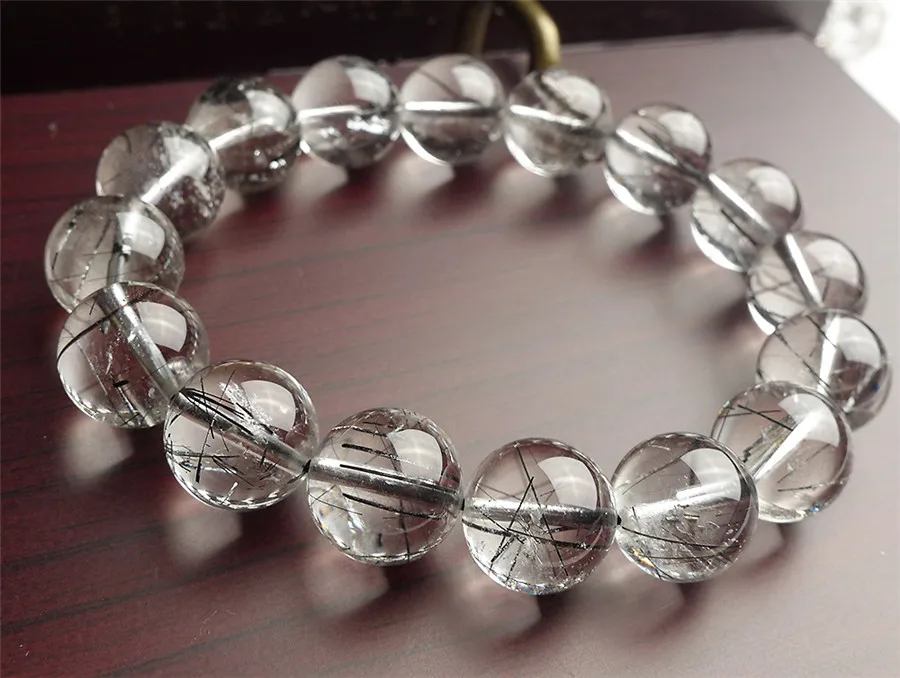 Черный натуральный Rutilated кварцевые браслеты для женщин и мужчин стрейч мощность