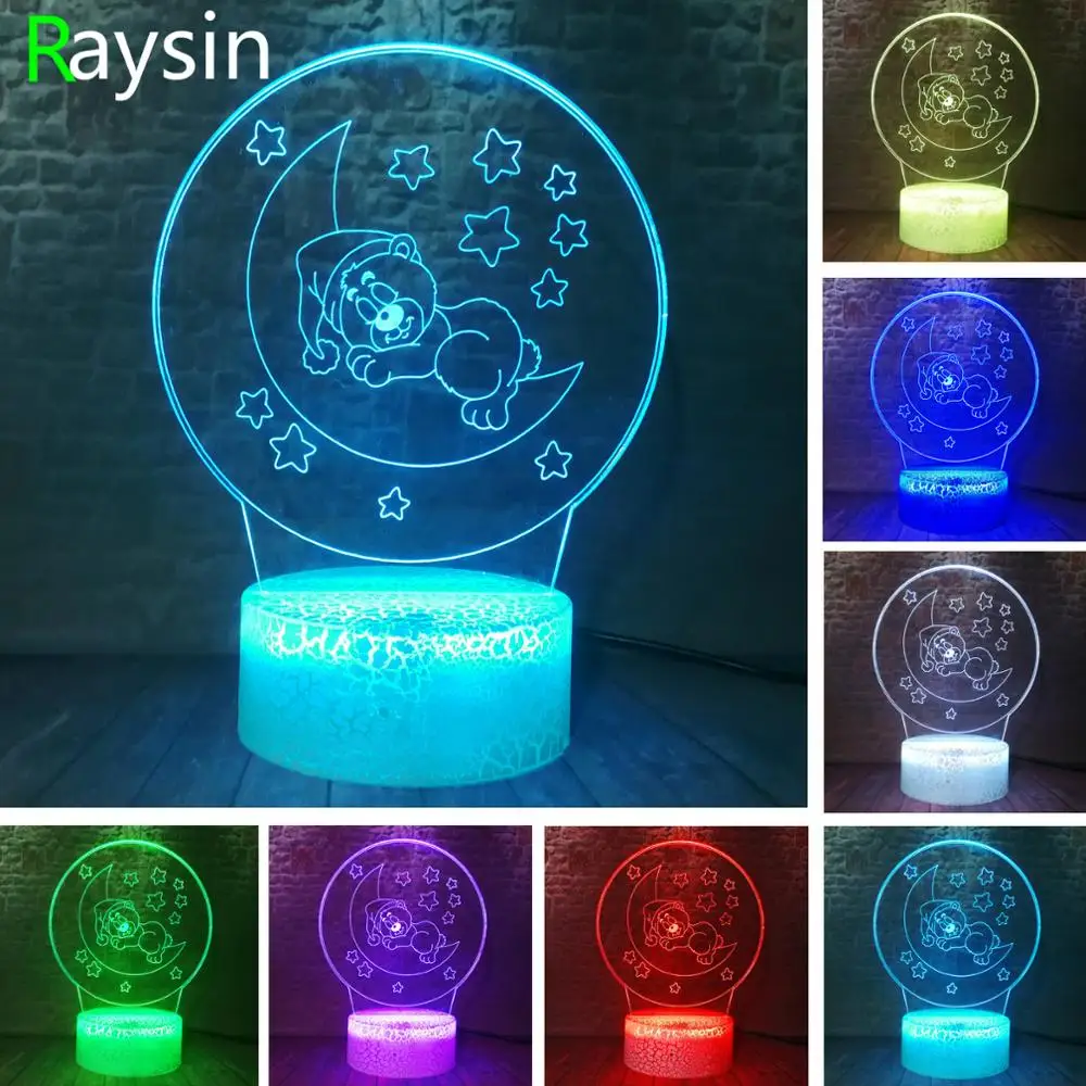 Прекрасный Луна Спящий Мишка Кристалл RGB съемный светильник настроения 7 цветов