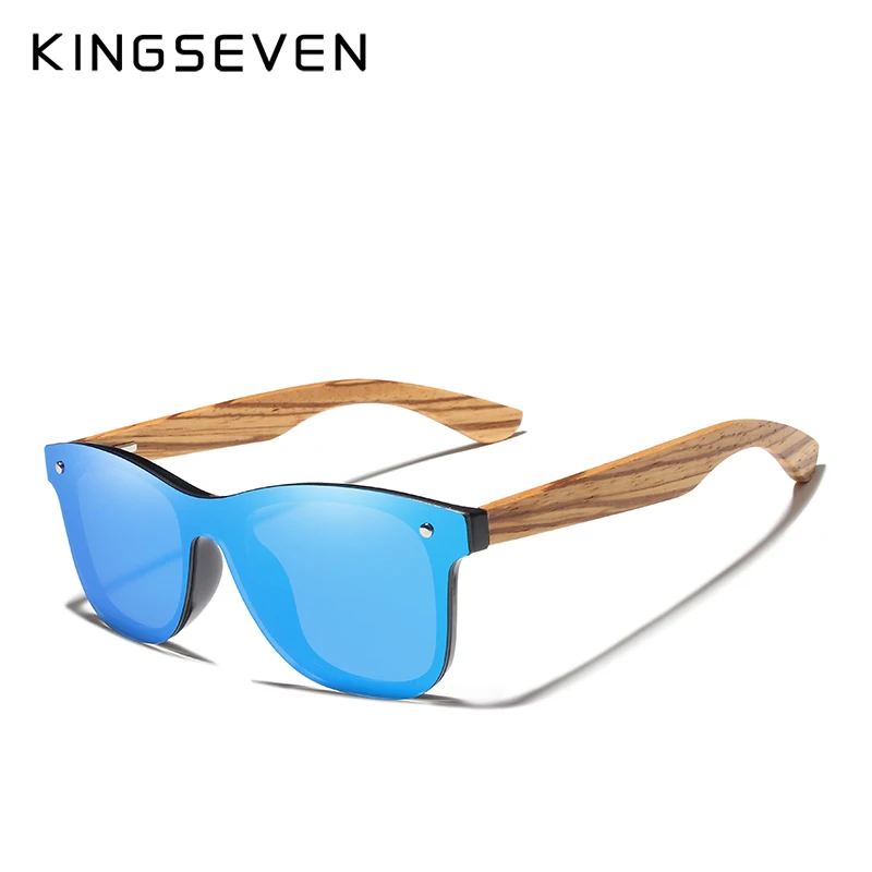 blue Zebra wood KINGSEVEN, ручная работа, фирменный дизайн, Зебра, поляризационные солнцезащитные очки для мужчин/женщин, зеркальные линзы, оригинальные деревянные очки Oculos de sol - Цвет линз: blue Zebra wood