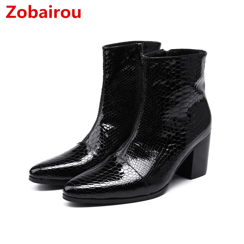 Мужские черные ботинки Zobairou bota masculina из натуральной лакированной кожи мужская
