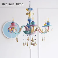 european rainbow candle crystal chandelier restaurant childrens room lamp american creative cartoon led candy glass chandelier