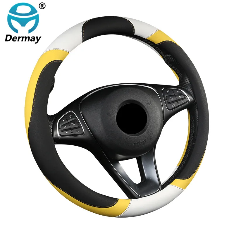 DERMAY чехол рулевого колеса автомобиля 6 видов цветов искусственная кожа M размер 37