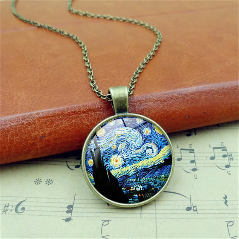 Ван Гог Звездная ночь ожерелье искусство фото стеклянные купольные Украшения