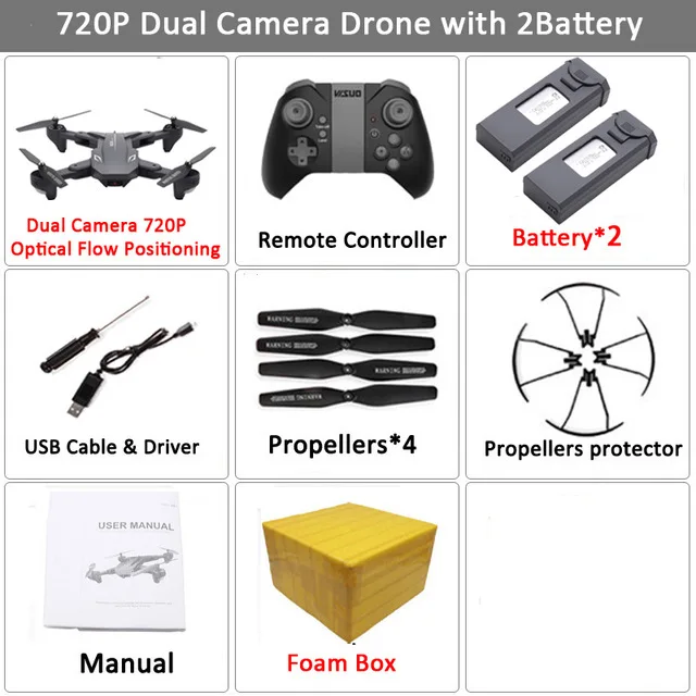 720p 2BAT FOAM BOX XS816 дрона с дистанционным управлением для контроля уровня сахара в крови с 50 раз зум Wi-Fi FPV 4 K/720 P двойная Камера оптического потока Квадрокоптер складной селфи Дрон VS SG106 M70 B4W - Цвет: 720p 2BAT FOAM BOX