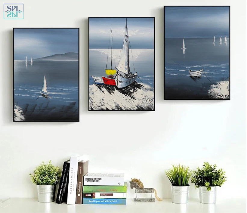 

SPLSPL Modern Sailing Boat Landscape Decorative Painting Wall Art Print Picture Canvas Painting for Living Room No Frame
